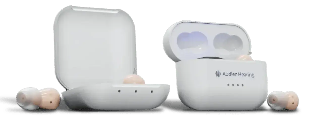 Audien Hearing Aid device close-up showing premium build quality